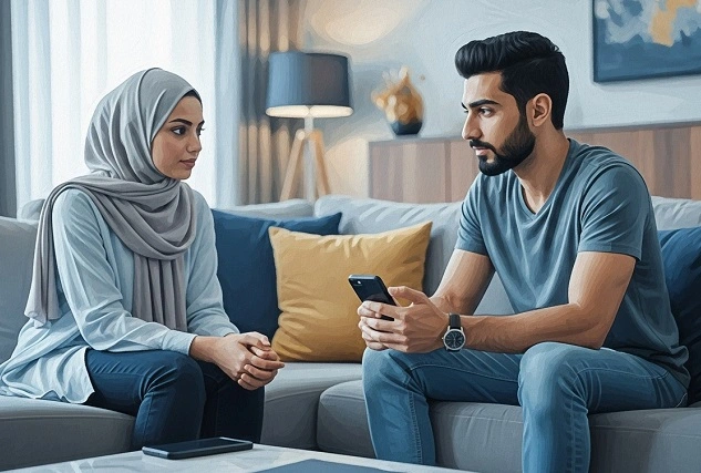 Couple marocain en consultation de thérapie en ligne sur tablette